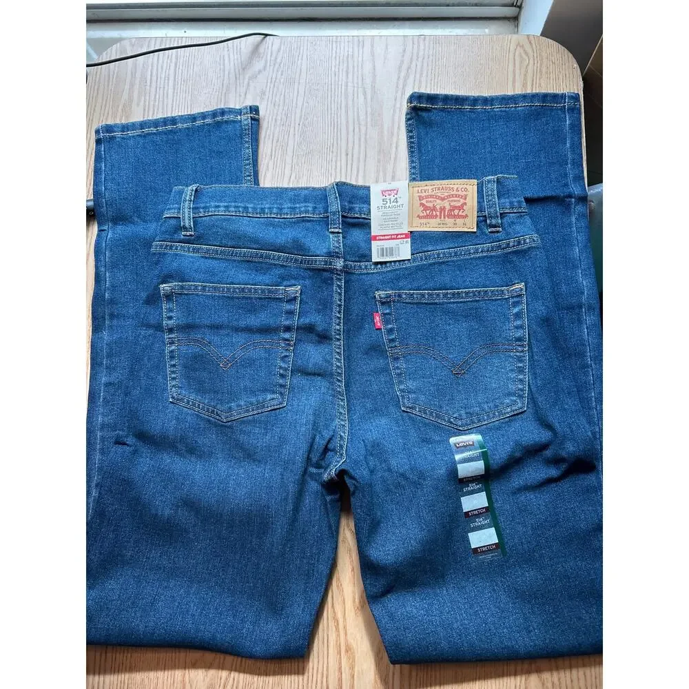 New Boys Levi’s 514 Straight Fit Stretchy Jeans Dark Blue size 20